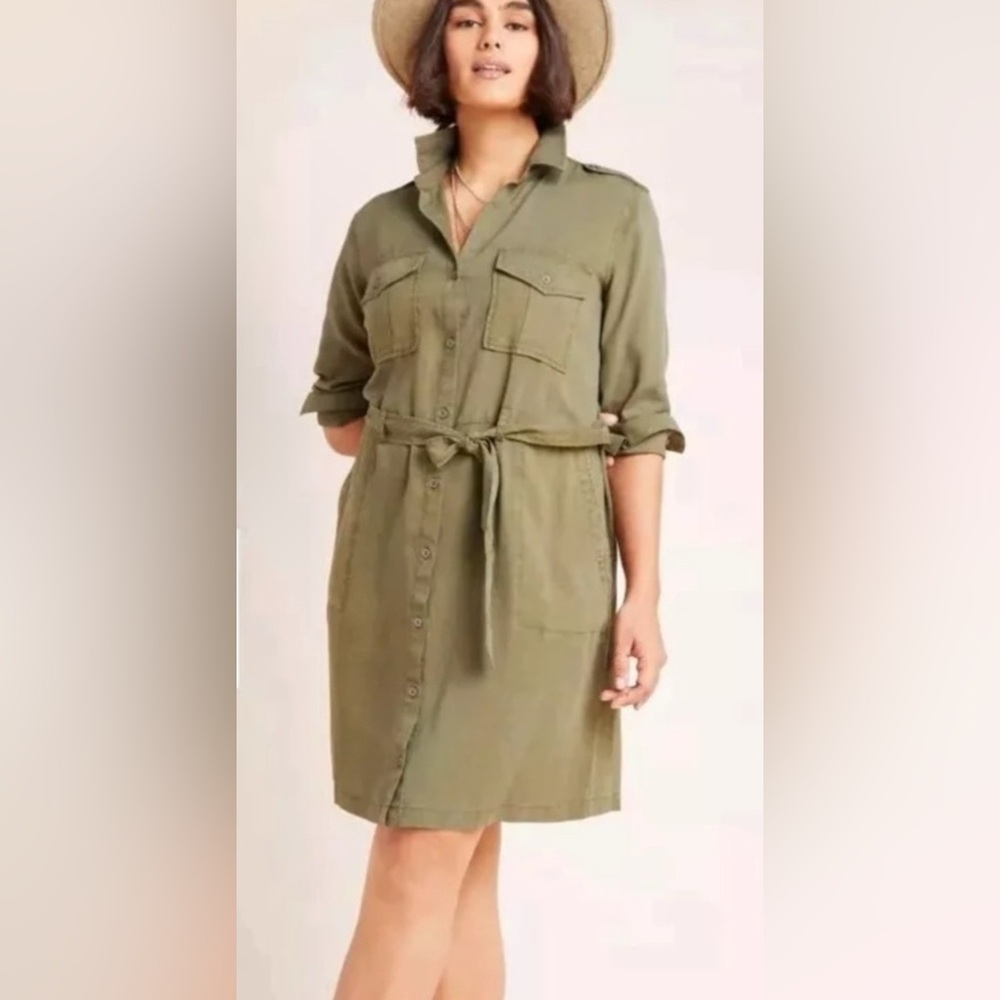 H&M Olive Green Long Sleeve Shirt Dress